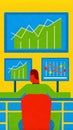 Vibrant analytics: colorful graphic of person analyzing data on multiple screens Royalty Free Stock Photo