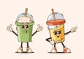 Vibrant, Animated Cartoon Cups Characters With Groovy Faces. Jazzy Juice And Cool, Laid-back Latte Or Smoothies Royalty Free Stock Photo
