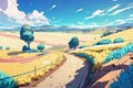 Vibrant anime styled image of rural scene. Generative AI