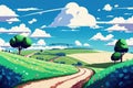 Vibrant anime styled image of rural scene. Generative AI