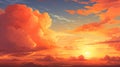 Vibrant Anime Sunset Illustration With Detailed Clouds Over The Ocean