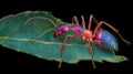 Macro Photography of a Metallic Rainbow Ant on a Leaf, Extreme Close-up Detail Royalty Free Stock Photo