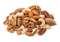 Assortment of delicious and healthy mixed nuts featuring walnuts almonds cashews and pecans white background Royalty Free Stock Photo