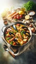 Seafood Paella in Pan, AI Generated