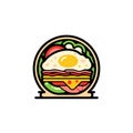 Stylized Breakfast Sandwich Icon with Fried Egg and Bacon Royalty Free Stock Photo