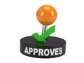 Vibrant approval symbol with orange sphere and green checkmark isolated on white background Royalty Free Stock Photo