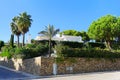 Outstanding mansion, with arch on the sea view shore at sunset Royalty Free Stock Photo