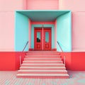 Vibrant architecture with a modern twist. red and teal building entrance. contemporary design capturing minimalism and