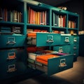 Vibrant archive cabinet, organized with colorful folders and important documents