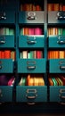 Vibrant archive cabinet, organized with colorful folders and important documents