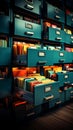 Vibrant archive cabinet, organized with colorful folders and important documents