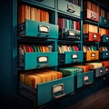 Vibrant archive cabinet, organized with colorful folders and important documents