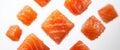 A vibrant arrangement of cubed salmon pieces, showcasing their fresh, and vibrant orange hue Royalty Free Stock Photo