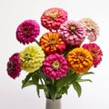 Vibrant Zinnia Flowers In A White Vase - Bold And Colorful Floral Arrangement Royalty Free Stock Photo