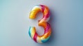 A vibrant arrangement of twisted straw forms the number three, showcasing bright colors Royalty Free Stock Photo