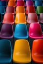 Vibrant array of colorful chairs arranged in rows for modern seating design Royalty Free Stock Photo