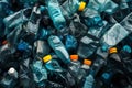 A vibrant array of colorful plastic bottles and caps piled together, showcasing their environmental impact Royalty Free Stock Photo