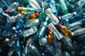 A vibrant array of colorful plastic bottles and caps piled together, showcasing their environmental impact Royalty Free Stock Photo
