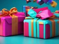 Vibrant Array of Colorful Presents with Bows for Your Birthday Bash - Group of Festive Gift Boxes Ready to Spark Joy.