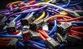 A Vibrant Array of Colorful Wires Intertwined on a Table