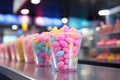 A vibrant array of delicious sweets at the candy store counter