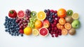 A Vibrant Array of Fresh Fruits and Berries on a White Background Royalty Free Stock Photo