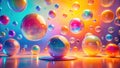 A vibrant array of iridescent spheres float in a dynamic, colorful environment, reflecting light and creating a mesmerizing visual Royalty Free Stock Photo