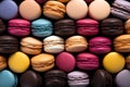 A vibrant array of macaroons entice with their sweet confectionery charm