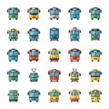 Collection of Colorful Modern Trams in Various Designs and Colors on Tracks Royalty Free Stock Photo