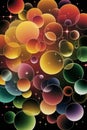 A vibrant array of multicolored, translucent bubbles floats against a dark background, creating a captivating and dynamic pattern Royalty Free Stock Photo