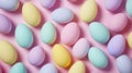 Pastel Easter Eggs Scattered on Soft Pink Background Create Seasonal Holiday Pattern Royalty Free Stock Photo