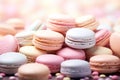 A vibrant array of pastel macaroons entice with their sweet confectionery charm