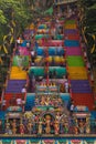 Vibrant array of steps leading up to a Hindu temple located in Malaysia.