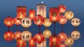 Festive Chinese Lanterns Reflected on Water for Lunar New Year Royalty Free Stock Photo