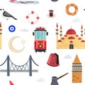 Colorful Collection of Turkish Cultural Icons and Landmarks Illustration