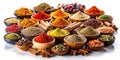 A Vibrant Array of Whole and Ground Spices A CloseUp Culinary Collection on a White Background for Inspiration Royalty Free Stock Photo