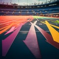 Vibrant Arrows Racing in Stadium: Dynamic and Colorful Action Shot