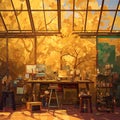 Vibrant Artist Studio with Citrine Sunlight Royalty Free Stock Photo