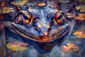 Vibrant Artistic Illustration of a Colorful Frog among Water Lilies in a Magical Pond Royalty Free Stock Photo