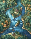 Vibrant Artistic Painting of River Landscape, Wisconsin