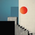 Minimalist Romanticism Abstract Geometric Composition With Red Door And Stairs