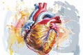 Vibrant artistic representation of a human heart with colorful abstract background Royalty Free Stock Photo