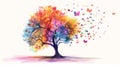 A vibrant artistic representation of a tree with multicolored leaves transitioning into butterflies, symbolizing change and nature Royalty Free Stock Photo