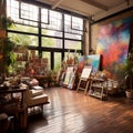 Vibrant Artists Loft: Colorful Paintings, Plants, and Creative Energy