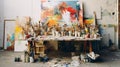 Vibrant Artists Worktable: A Creative Haven of Colors and Inspiration