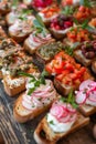 Vibrant Assorted CanapÃ©s with Fresh Vegetables and Herbs Royalty Free Stock Photo