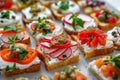 Vibrant Assorted CanapÃ©s with Fresh Vegetables and Herbs Royalty Free Stock Photo