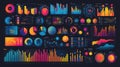 A Vibrant Assortment of Diverse Data Visualization Charts and Graphs Displayed on a Dark Background Royalty Free Stock Photo