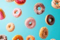 Vibrant Assortment Of Donuts Suspended In Midair Creating A Delicious Spectacle