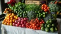 a vibrant assortment of fresh vegetables elegantly arranged on a contemporary white table, accompanied by a persuasive